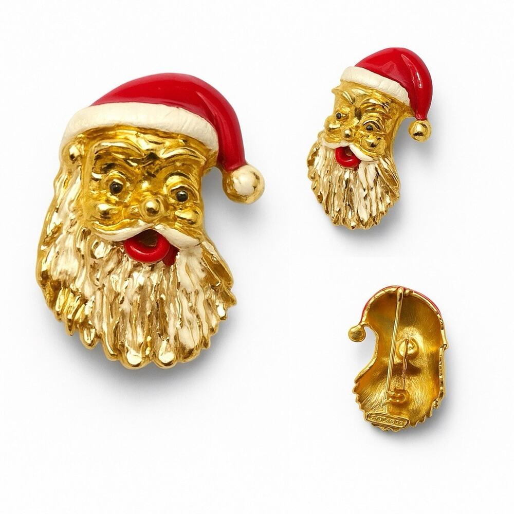 Gerrys Christmas Brooch Vintage Santa Claus Classic Face Enamel Gold Tone Pin